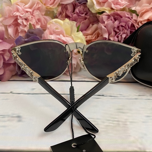 KINGSEVEN Silver Gothic Skull Rimless Cat Eye Sunglasses - Picture 8 of 16